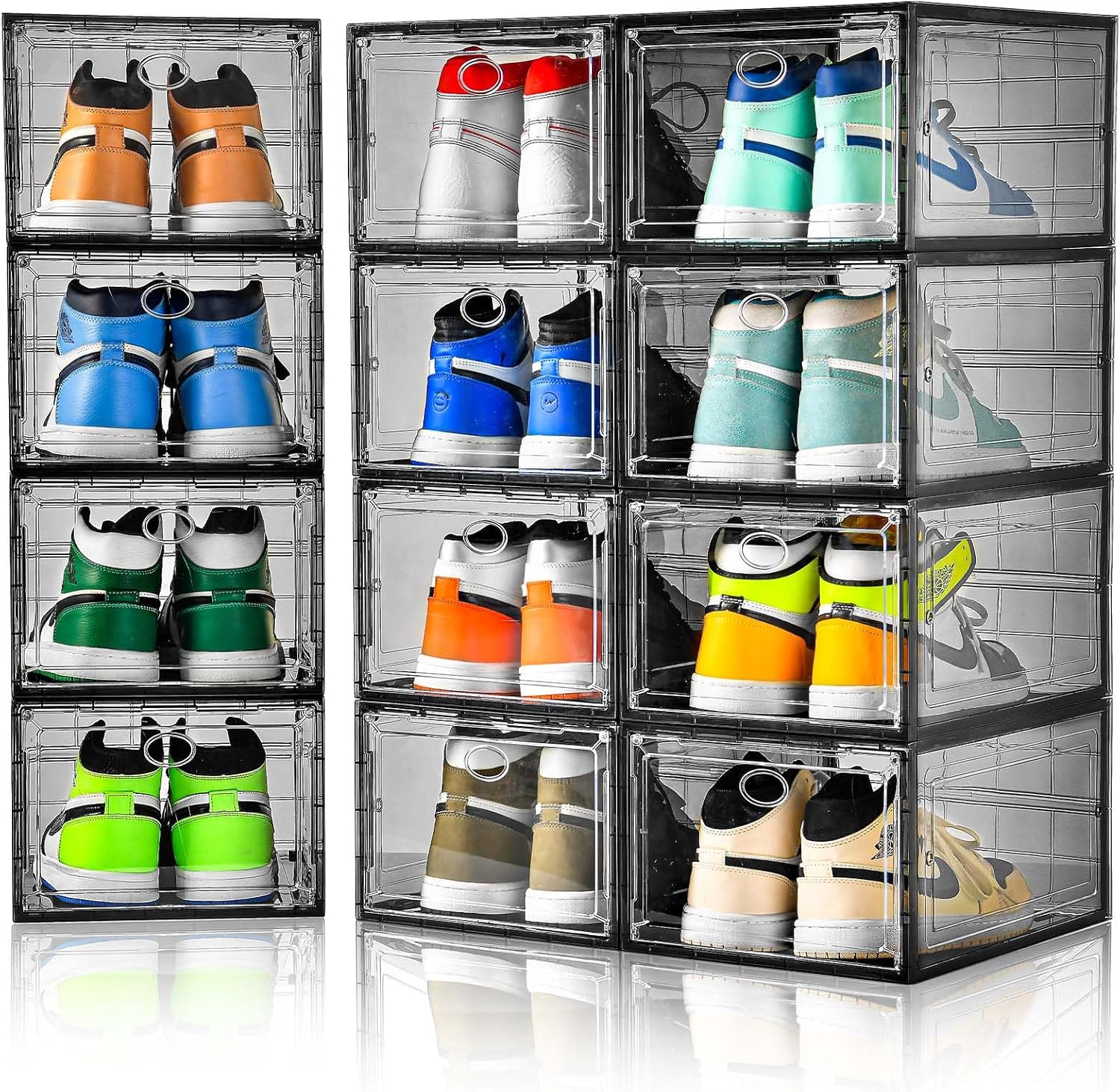 12 Pack Stackable Shoe Boxes with Clear Magnetic Door for Storage