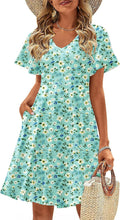 Womens Ruffle Short Sleeve A-line Sundress with Pockets - Flattering