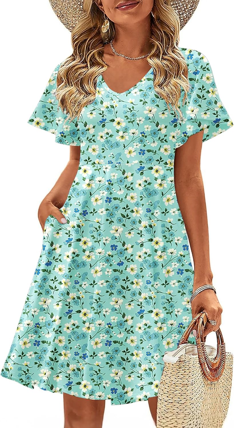 Zeagoo Womens Summer Dress Casual Swing Floral Ruffle Style