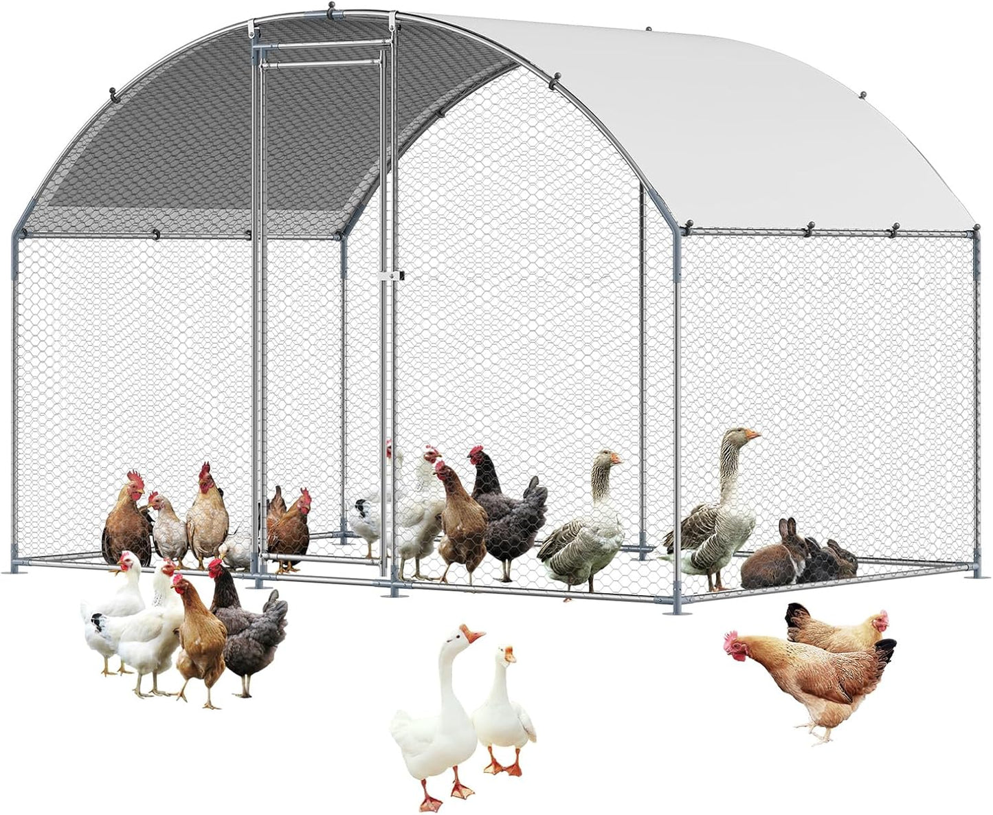VEVOR Large Metal Chicken Coop with Run for Poultry Safety