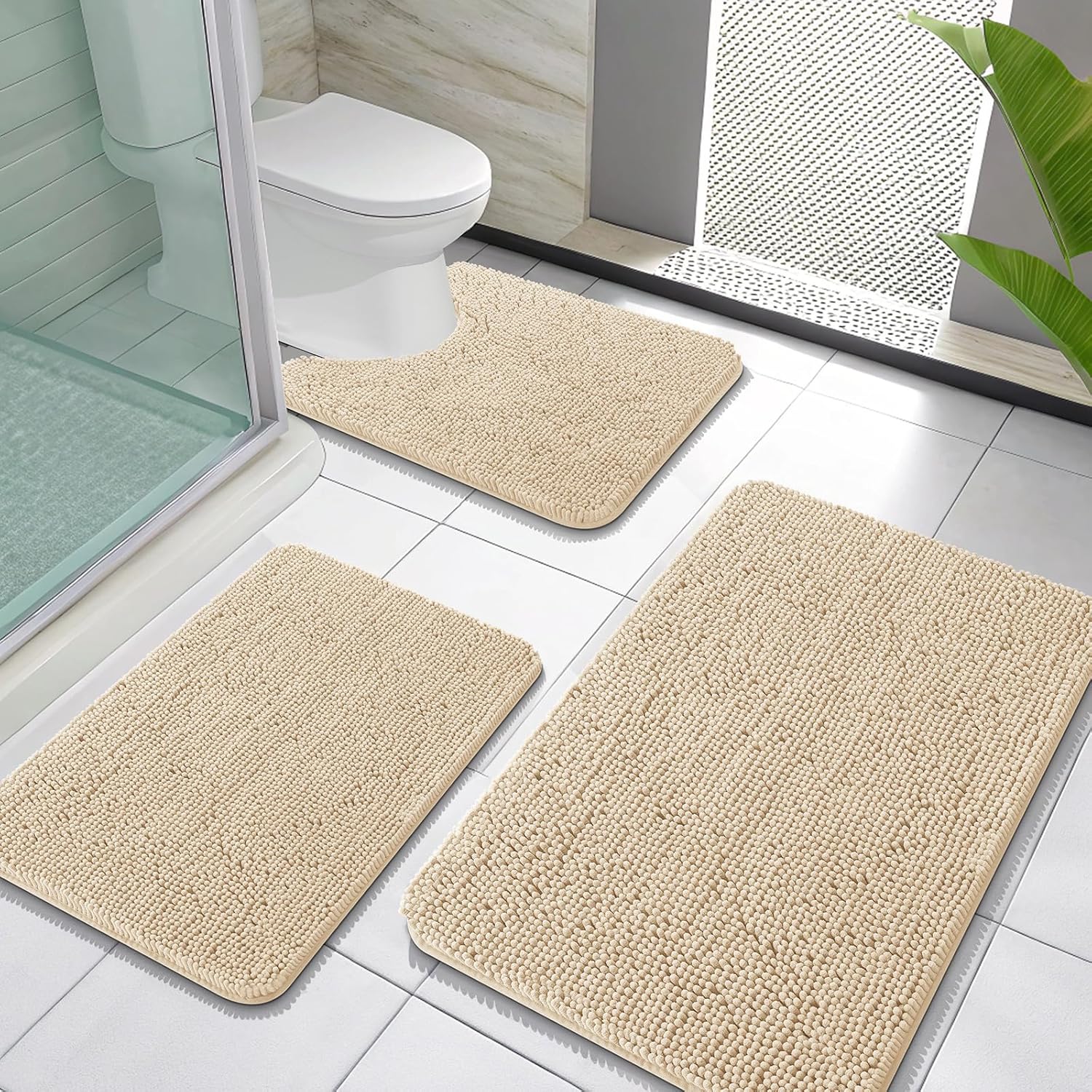 OLANLY Chenille Bath Mat Set - Soft, Absorbent, Quick Dry Rugs