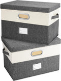 Large Linen Fabric Foldable Storage Bins with Lid - Durable, Washable