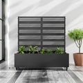 47in Square Metal Raised Garden Bed with Trellis and Wheels - Black