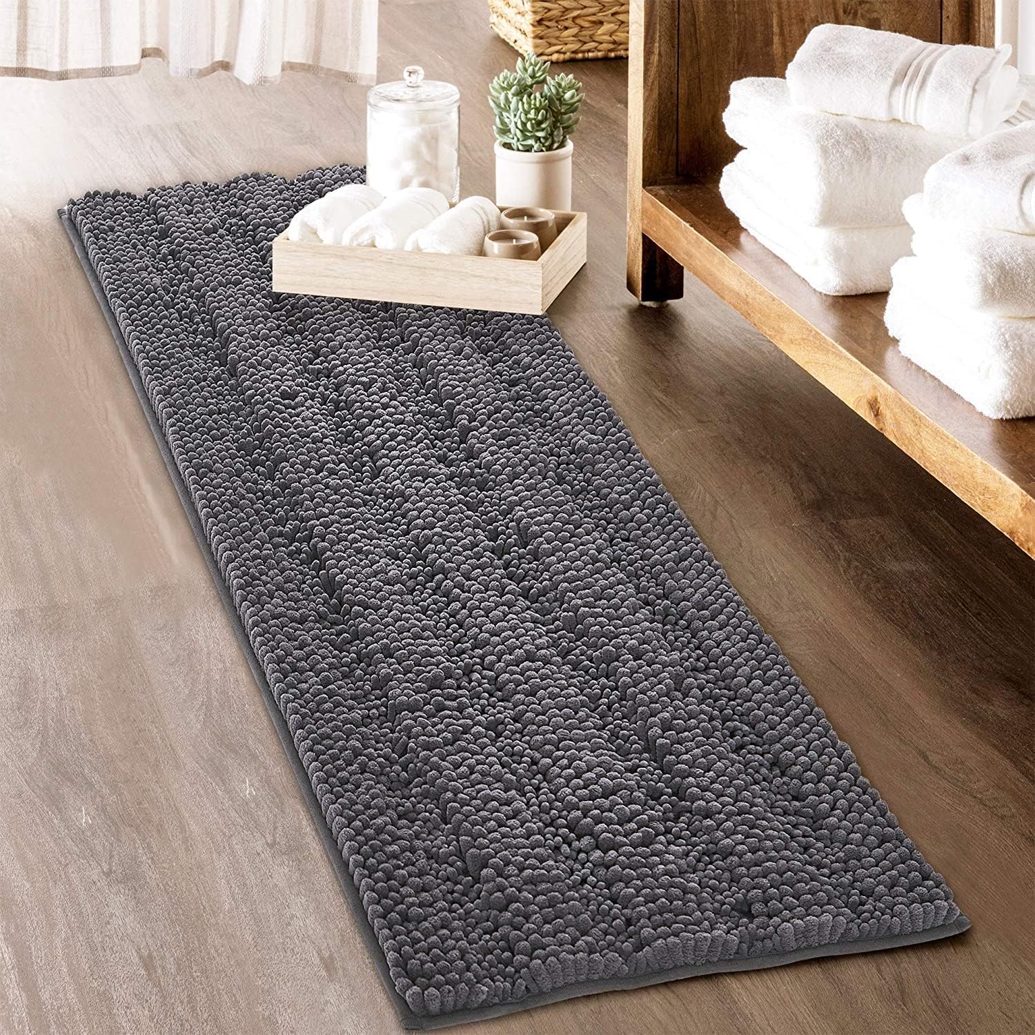 KGORGE Grey Bath Rugs - Soft Large Water Absorbent Mat 70in x 24