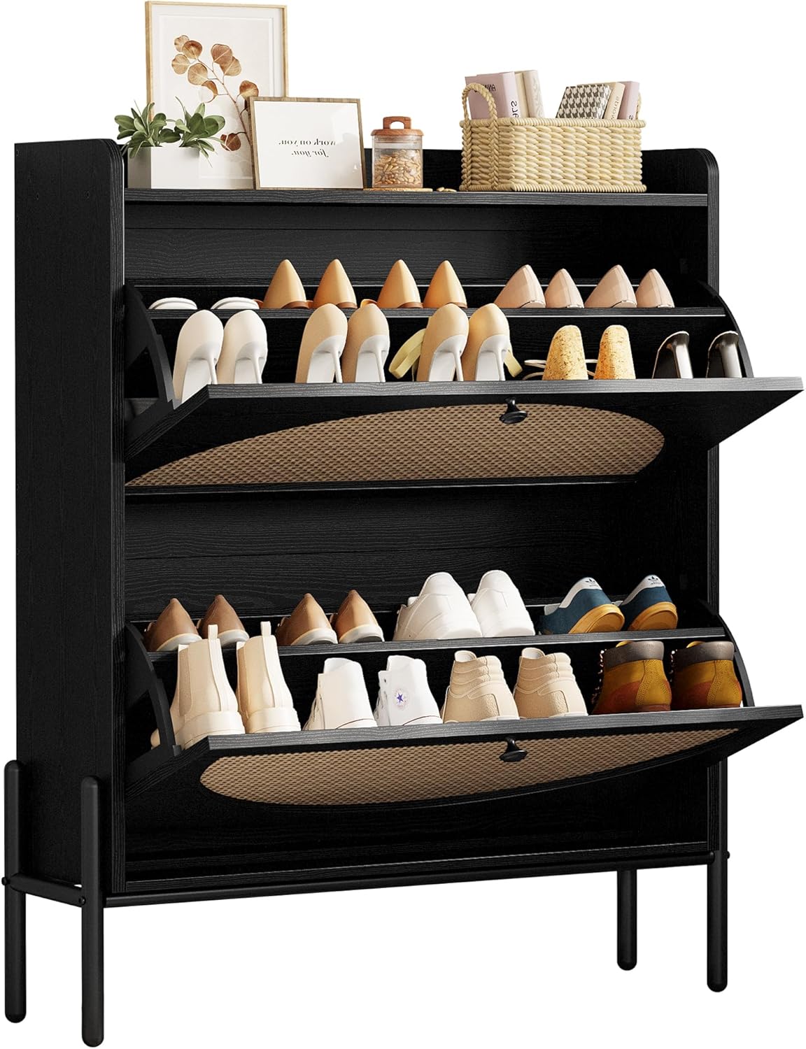 IRONCK Shoe Cabinet Storage with Rattan Doors for Entryway