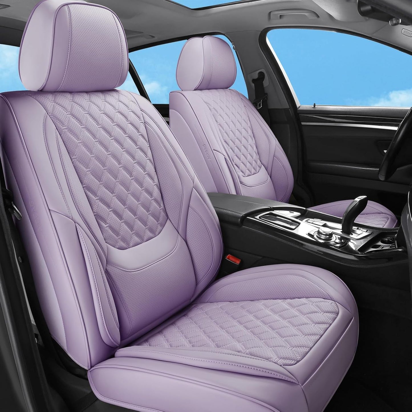 Luxury Faux Leather Car Seat Covers Full Set in Purple Color