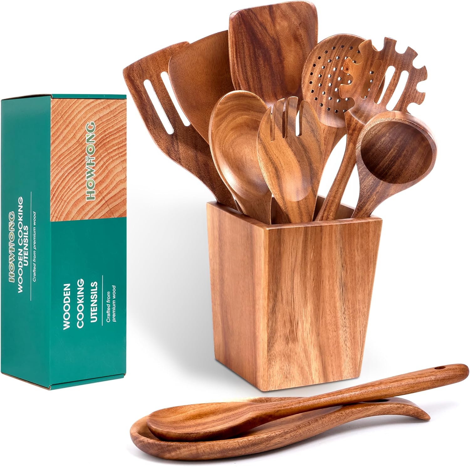 Wooden Cooking Utensils Set - 11-Piece Acacia Wood Kitchen Tools