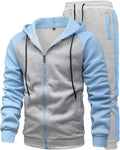 Men Tracksuit 2-Piece Polyester Set - Hooded Running Sweatsuit