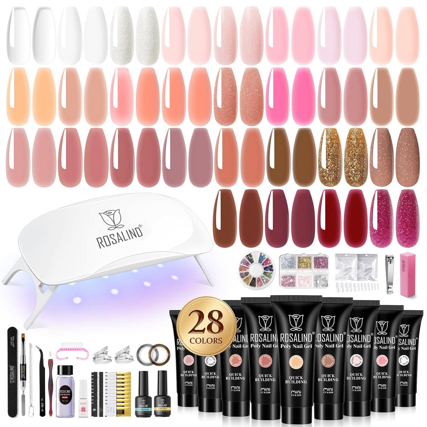 ROSALIND Poly Nail Gel Kit for Beginners - 28 Colors Set