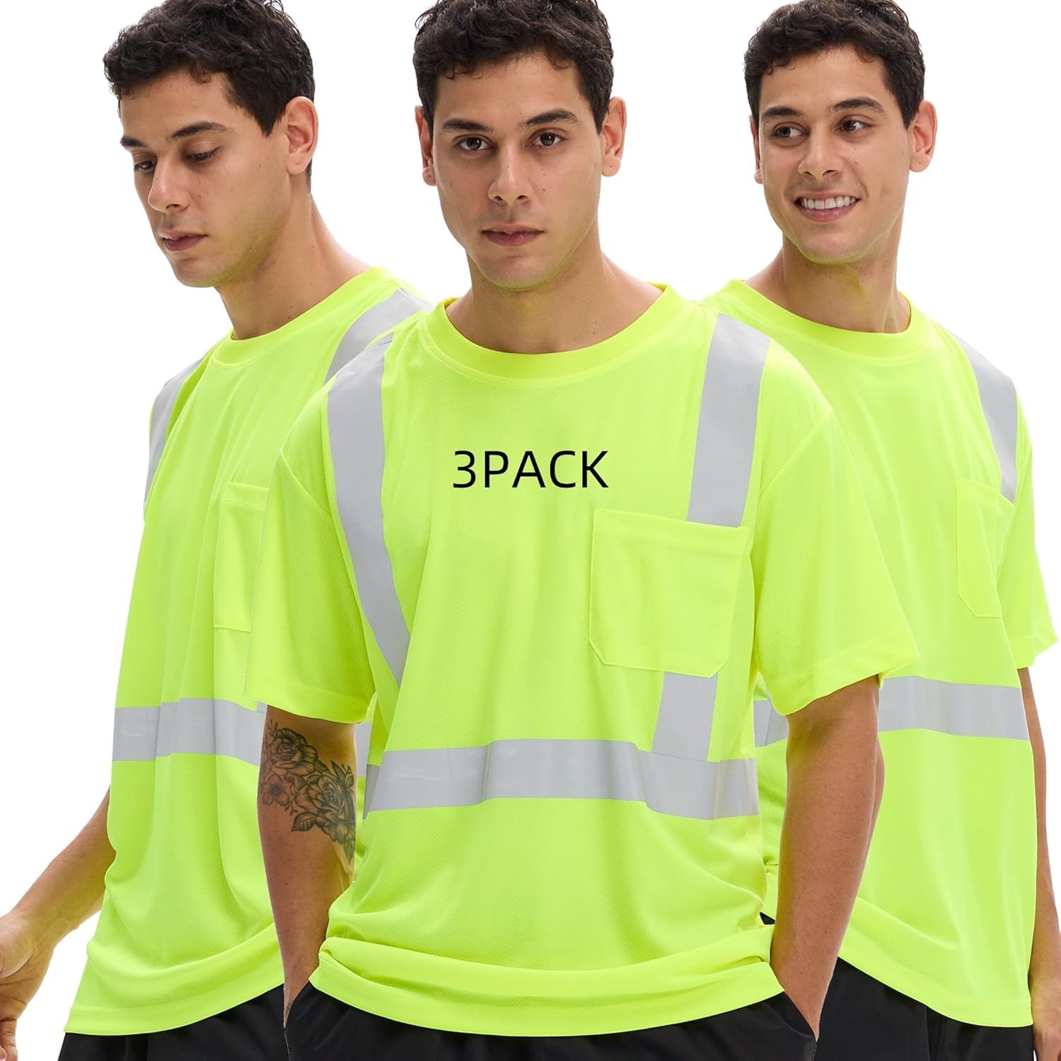 High Visibility Shirts for Men - 3PACK Reflective Safety T Shirts