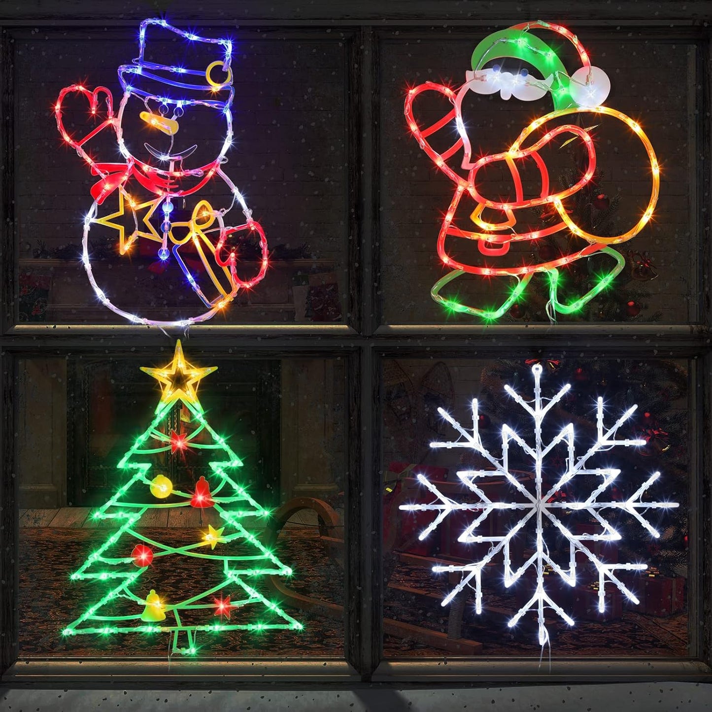 16in Christmas Window Silhouette Lights - 4 Pack for Holiday Decor