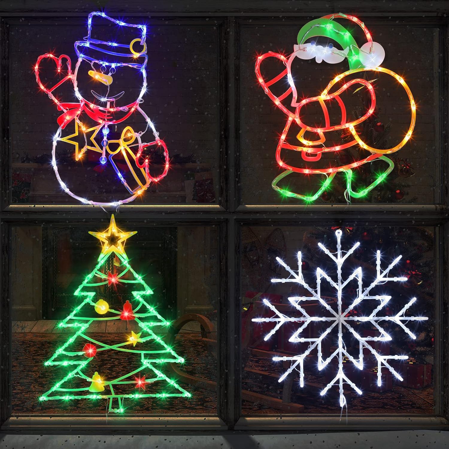 16in Christmas Window Silhouette Lights - 4 Pack for Holiday Decor