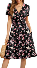 Women's Summer V-Neck Floral Casual Dress with Pockets (Style 4R1D)