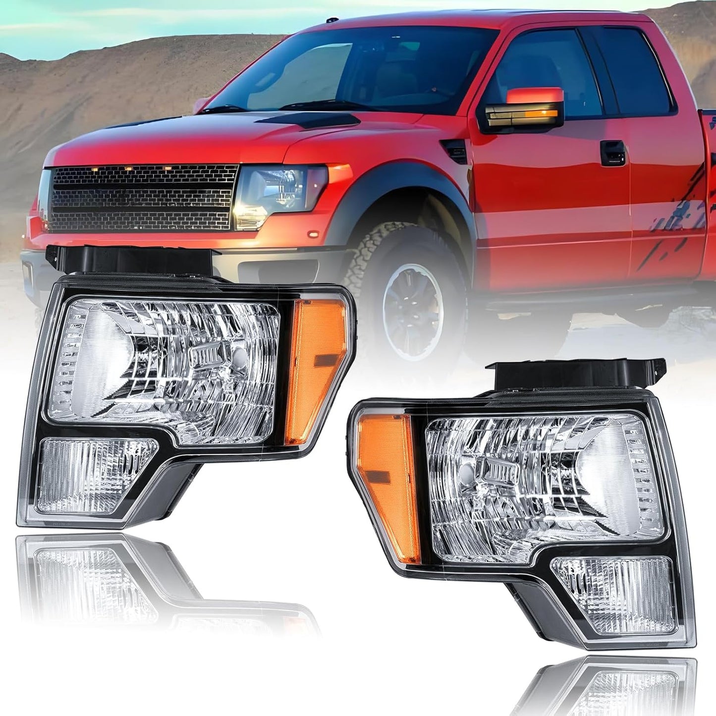 Headlight Assembly for 2009-2014 Ford F150 with Chrome Housing