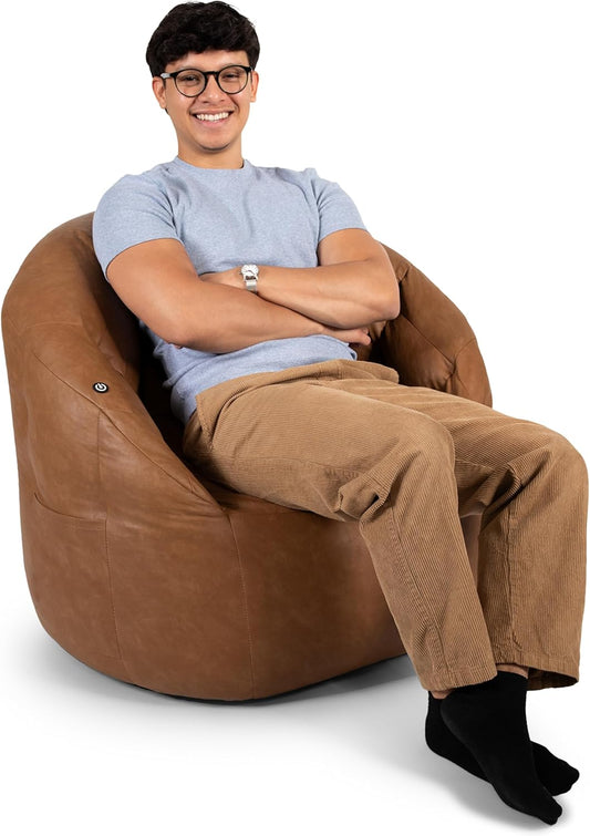 Big Joe Milano Beanbag Chair with Vibe Caramel Leather Comfort