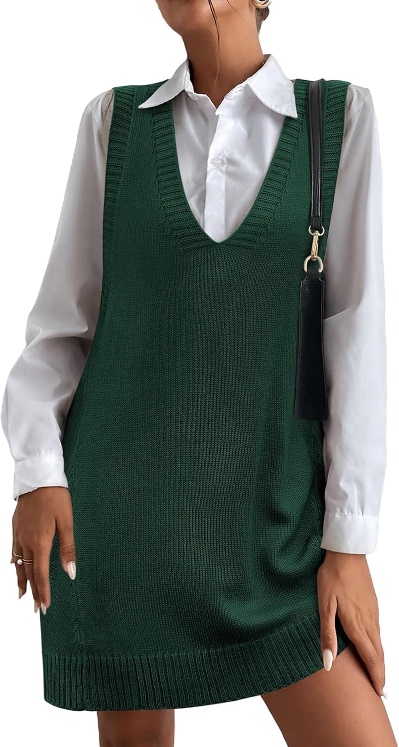 Oversized V Neck Sleeveless Knit Pullover Vest with Pockets