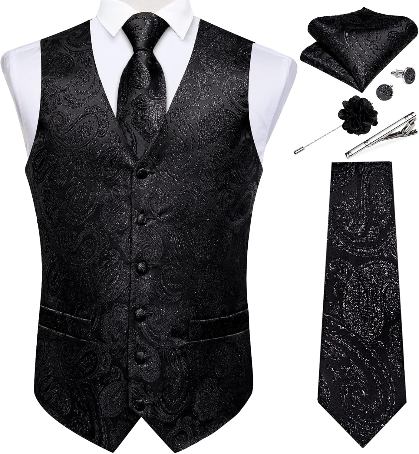DiBanGu Mens Vest and Tie Set for Formal Events and Weddings