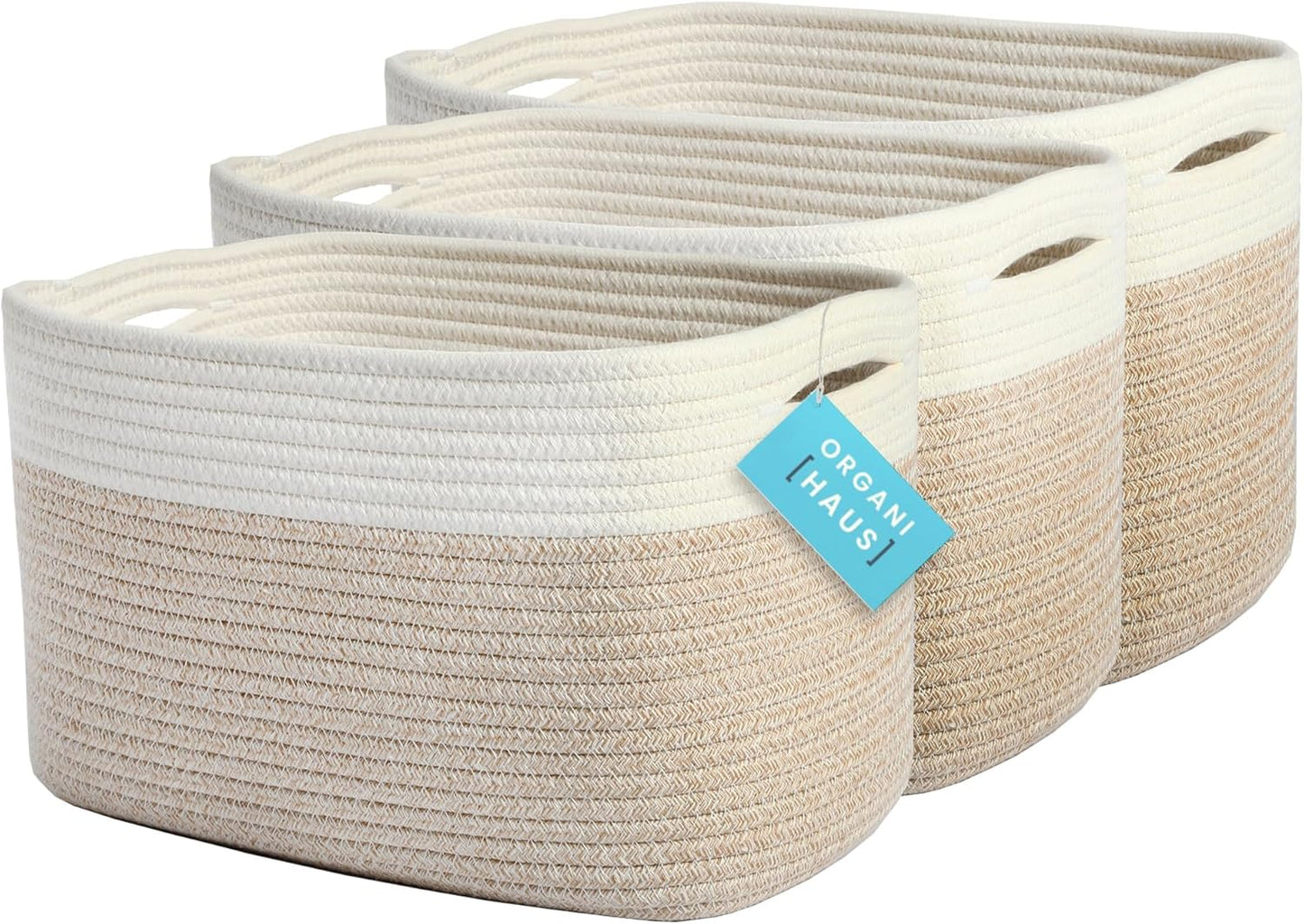OrganiHaus Set of 3 Woven Storage Baskets for Home Organization