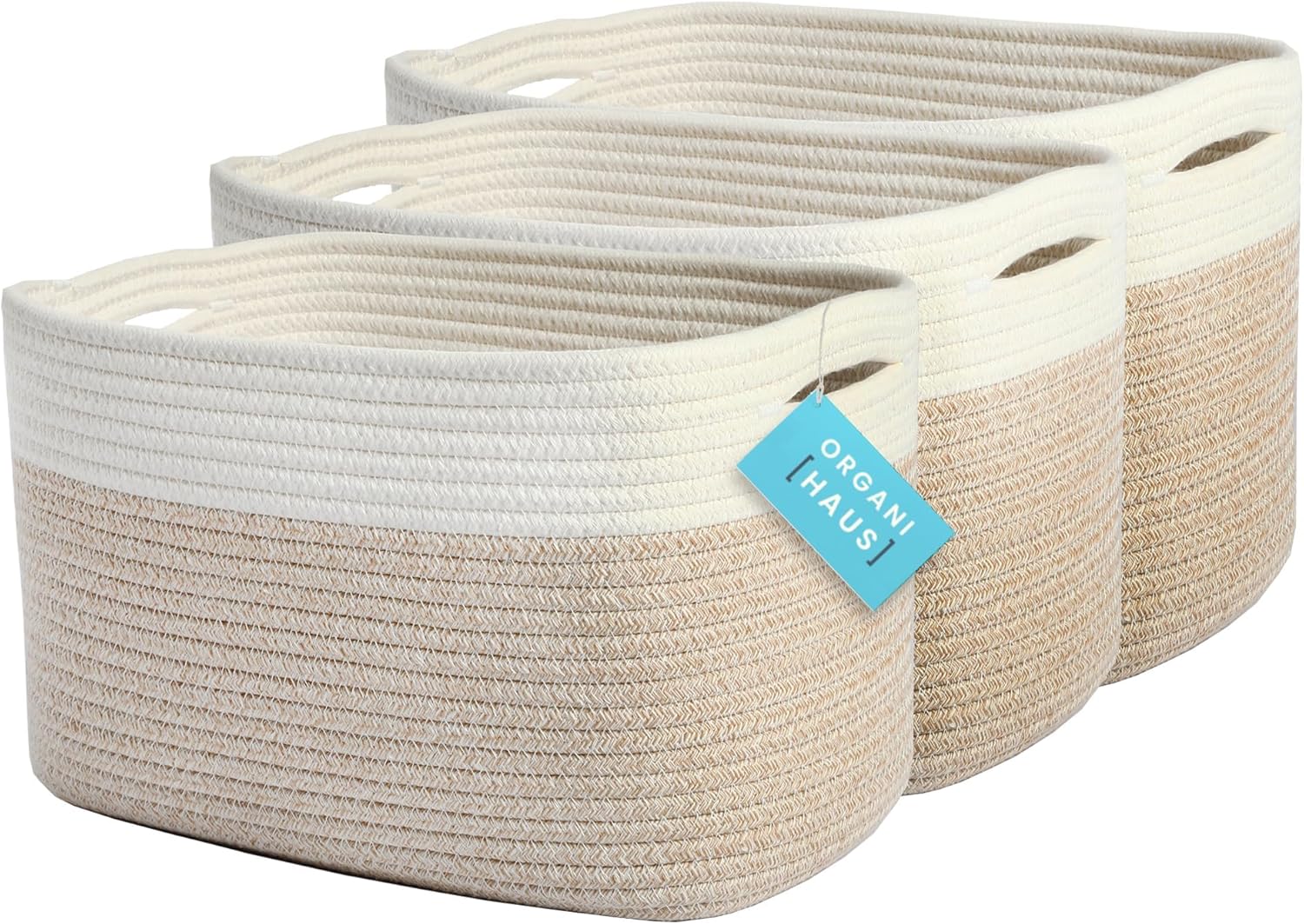 OrganiHaus Set of 3 Woven Storage Baskets for Home Organization