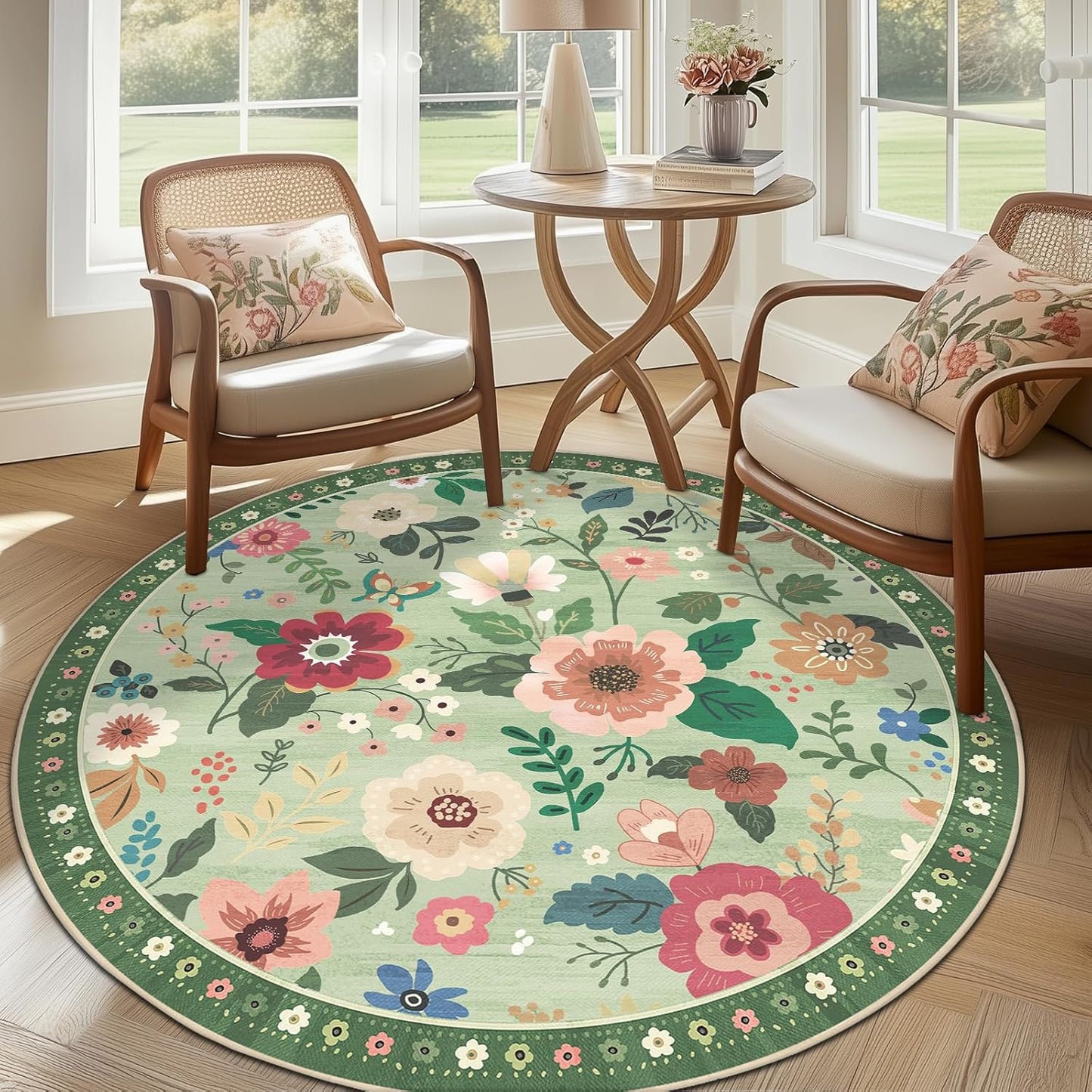 Floral 6ft Area Rug Soft Print Boho Carpet Non Slip Doormat
