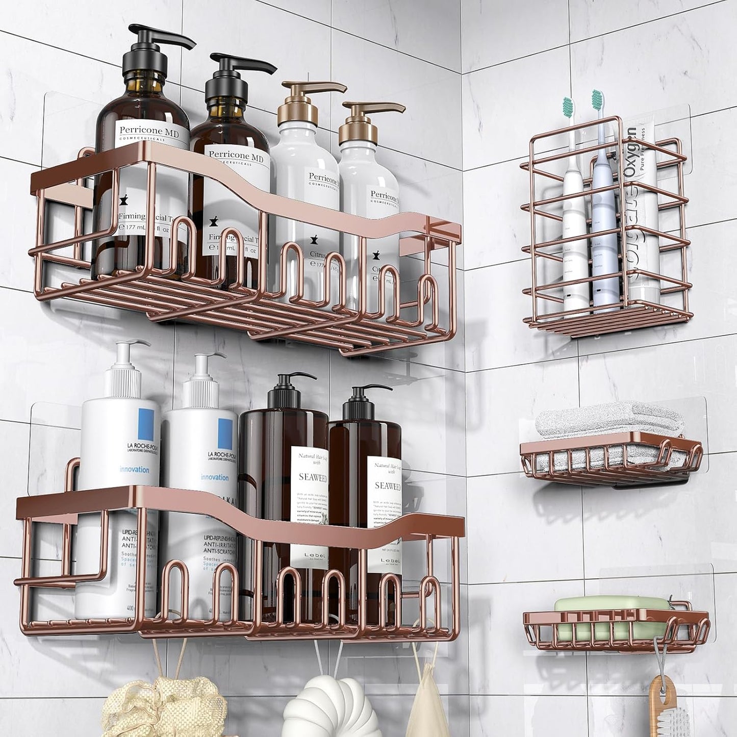 EUDELE 5-Pack Rustproof Stainless Steel Shower Caddy Set