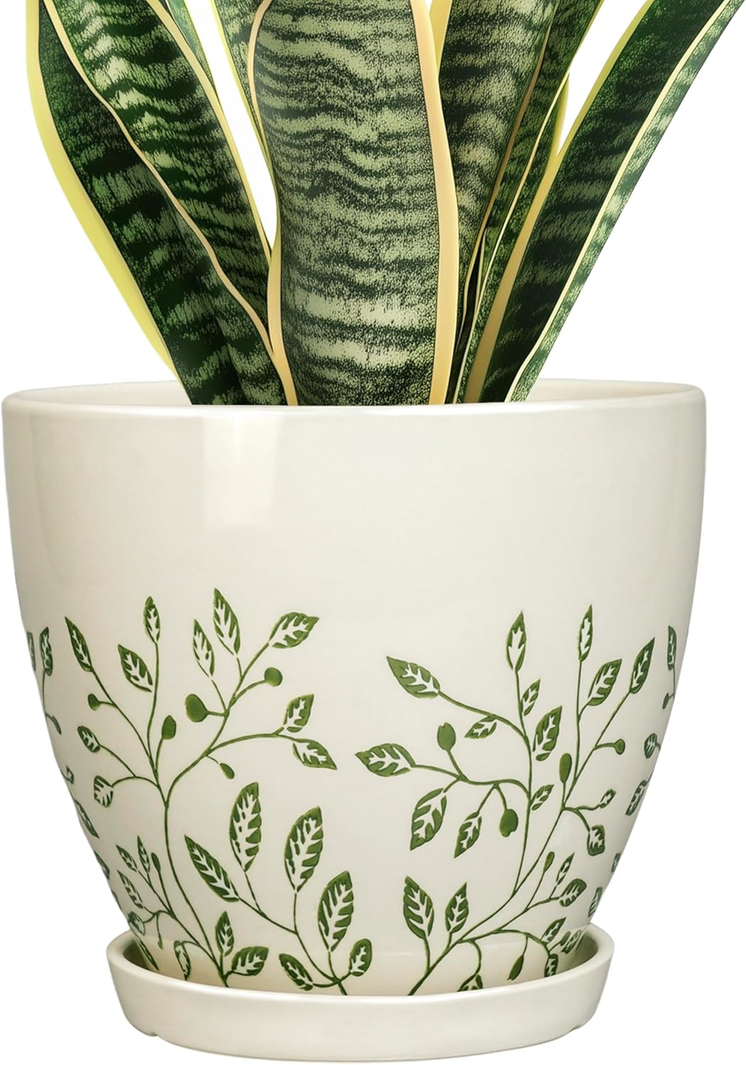 Ceramic Planter for Indoor Plants - 8.2 Inch Pot with Saucer
