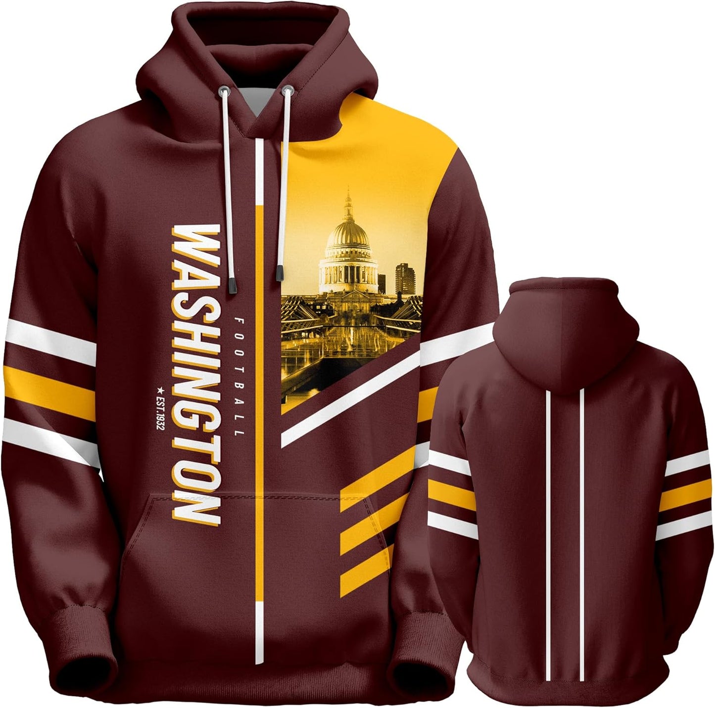 Men's American Football Hoodies with City Night Skyline Design