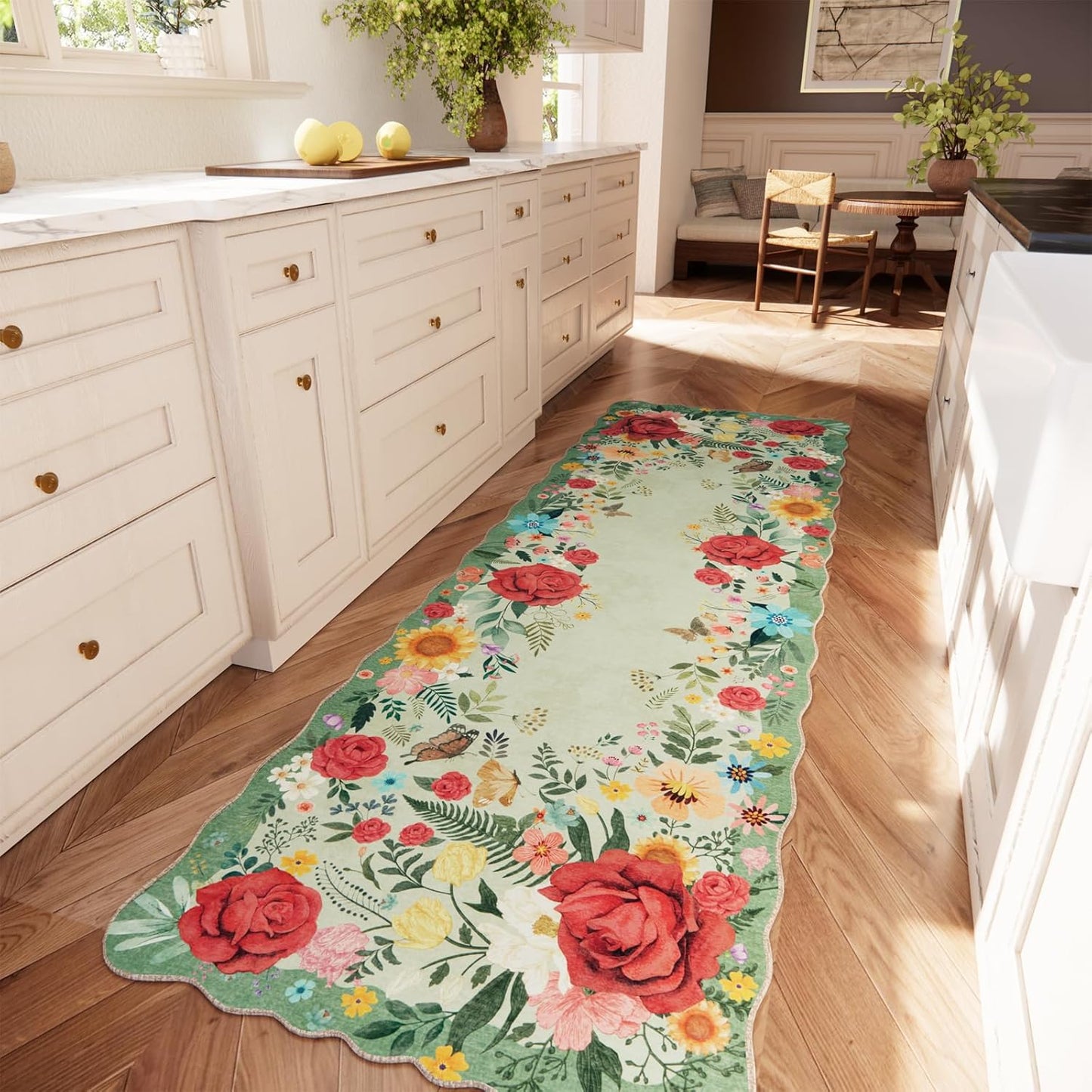 Kitchen Rug Runners for Hallways: Ultra Thin Floral Design