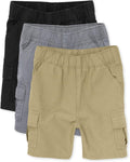 Baby Boys Pull On Cargo Shorts Pack of 3 - Durable Cotton Blend