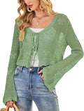 Balimtoy Tie Front Crochet Crop Cardigan - Boho Lightweight Layer