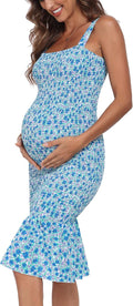 Floral Smocked Maternity Midi Dress for Women - Summer Bodycon