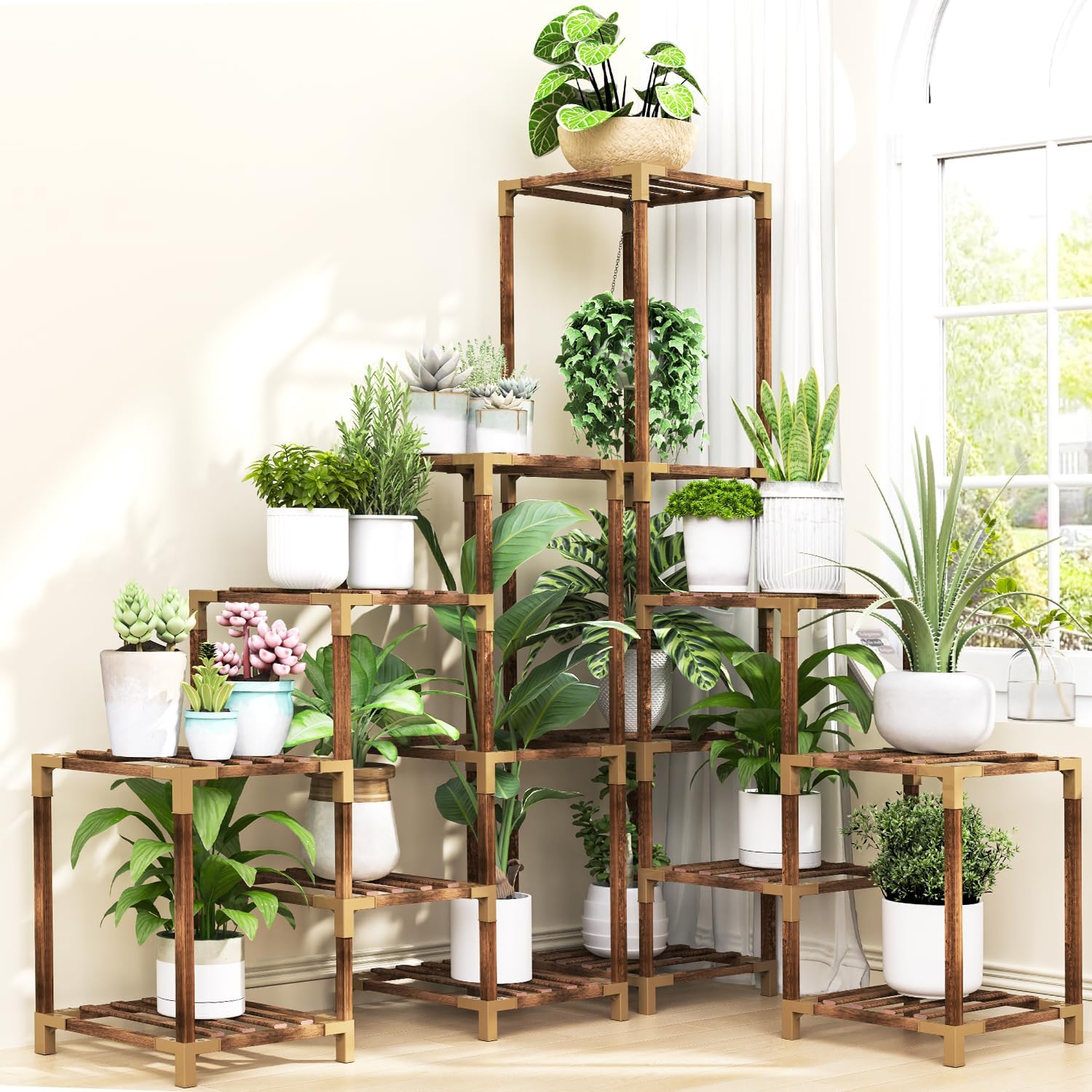 HOMKIRT Corner Plant Stand for Indoor Outdoor Use with Style