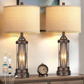 Rustic Farmhouse Table Lamps with USB Charging Ports and Bulbs