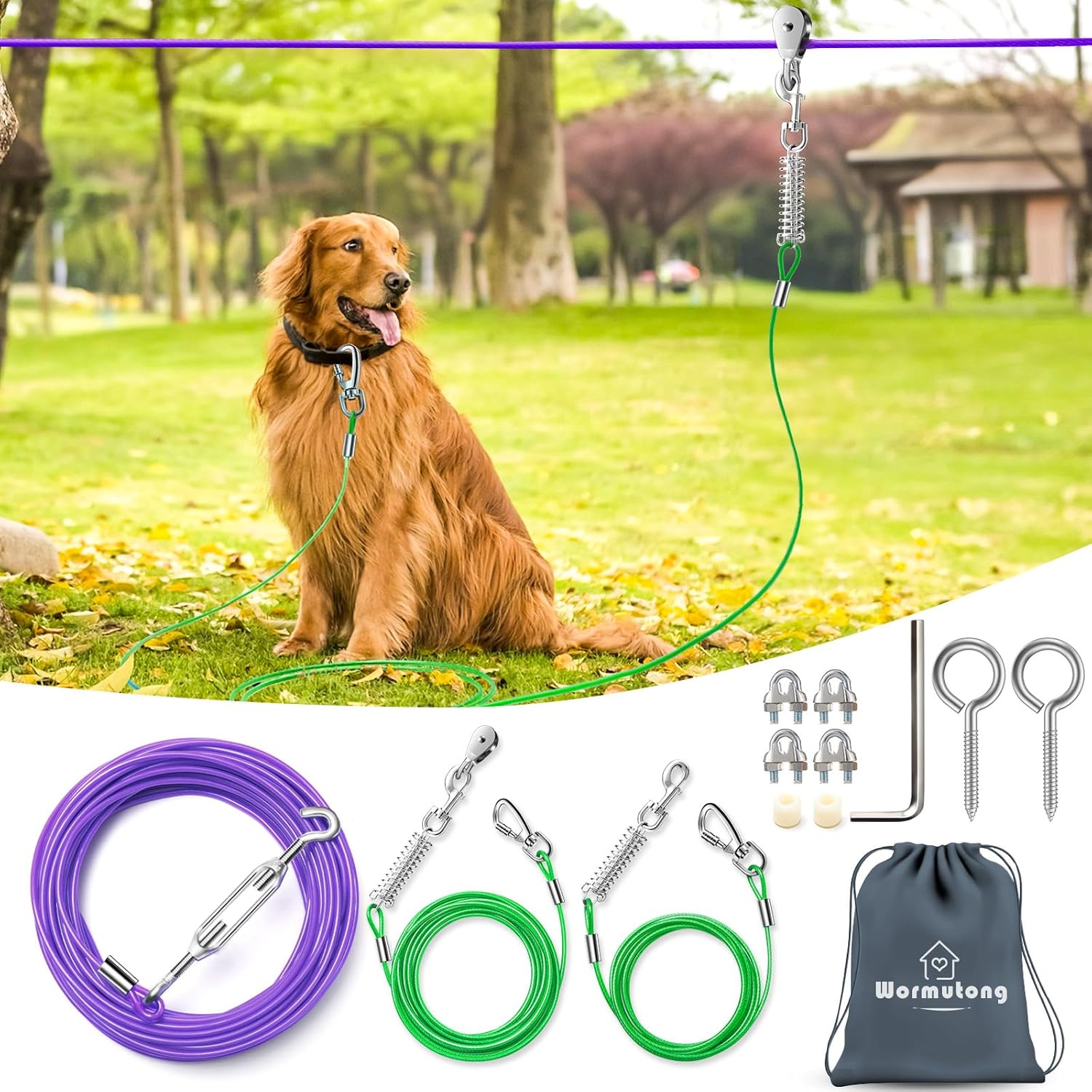 Upgraded Heavy Duty Dog Trolley System for Large Dogs Outdoors