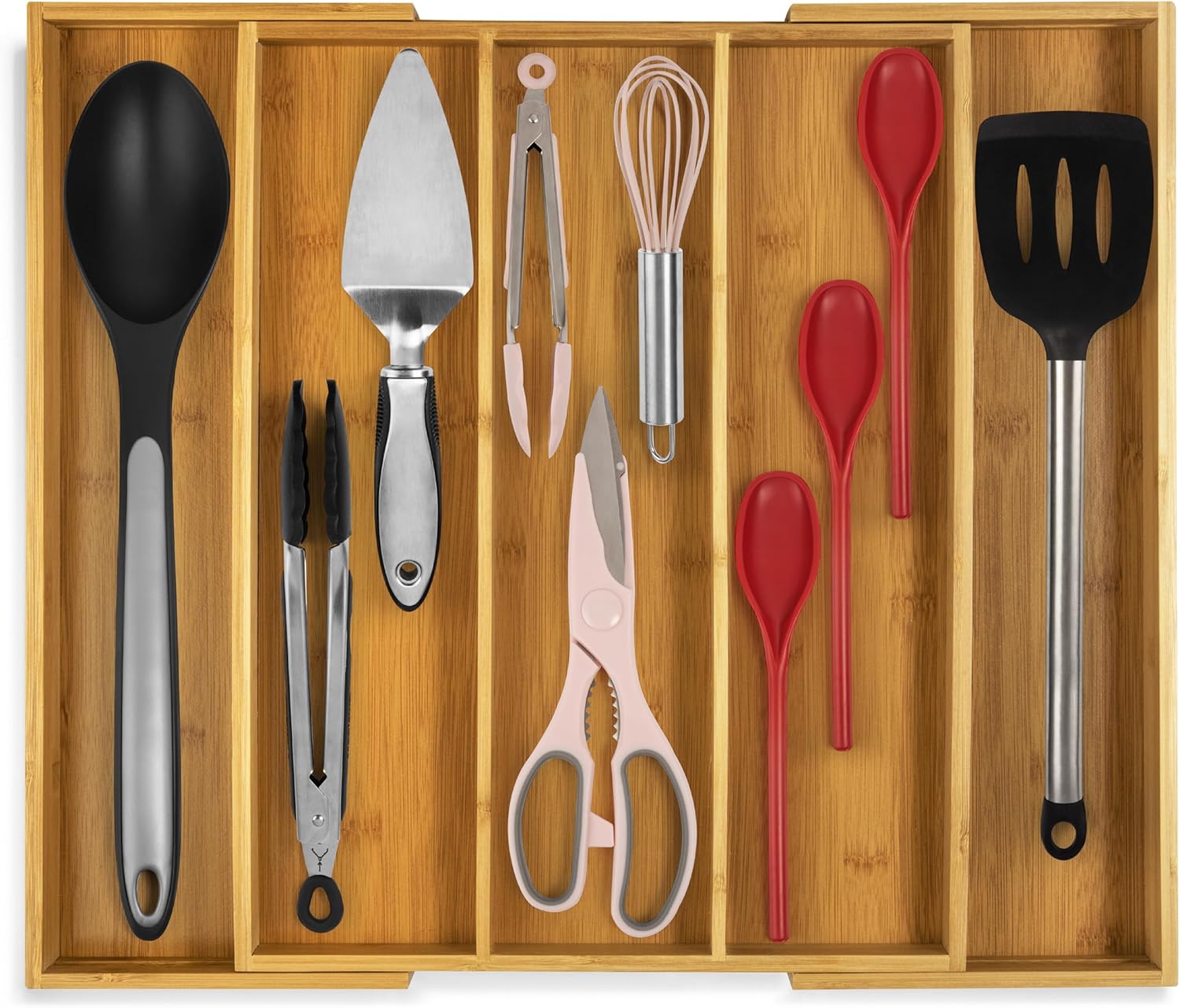 Purawood Kitchen Drawer Organizer - Expandable Bamboo Utensil Tray