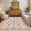 Pink Floral Rug for Living Room and Bedroom, 4x6 Washable