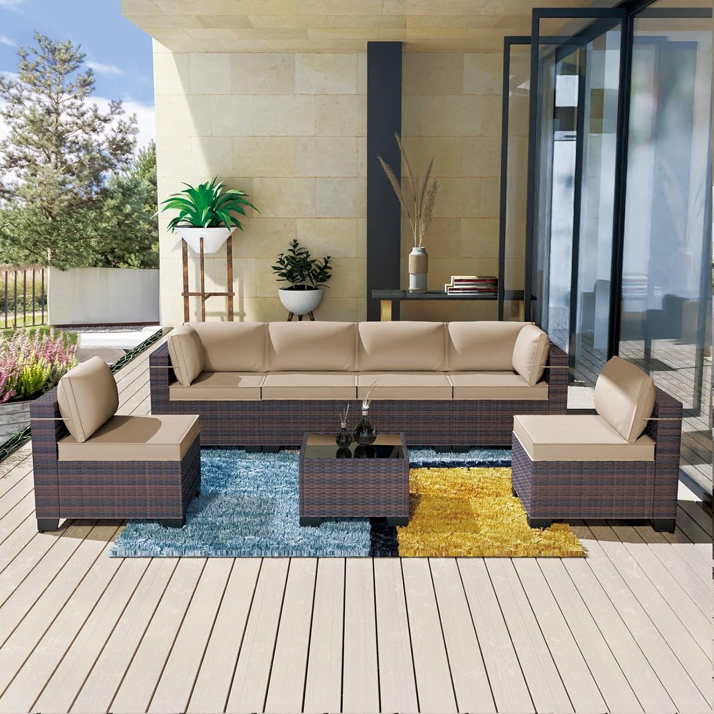 Kullavik Patio Furniture 7 Pieces Outdoor Sectional Set