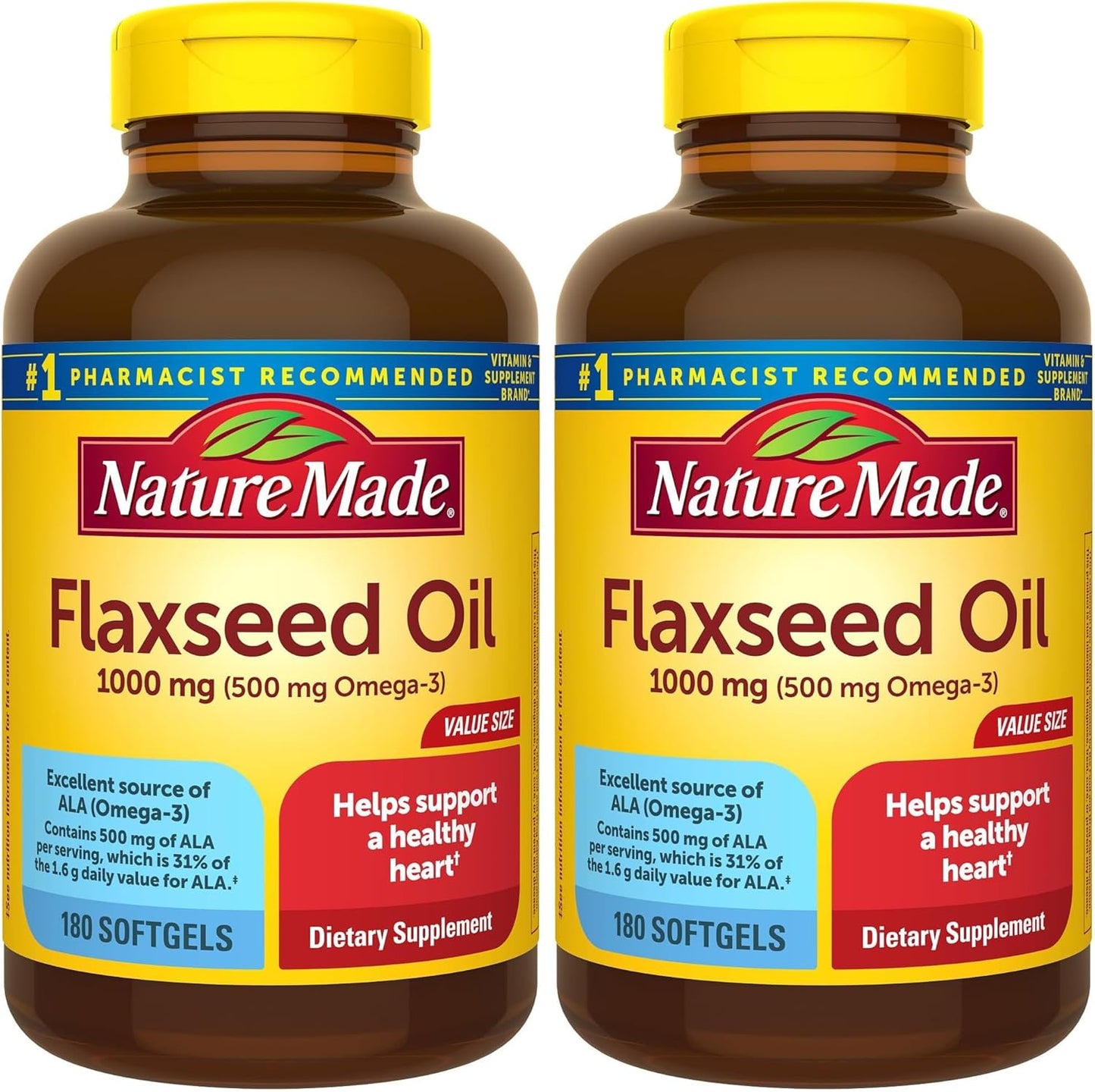 Nature Made Flaxseed Oil 1000 mg Softgels for Heart Health