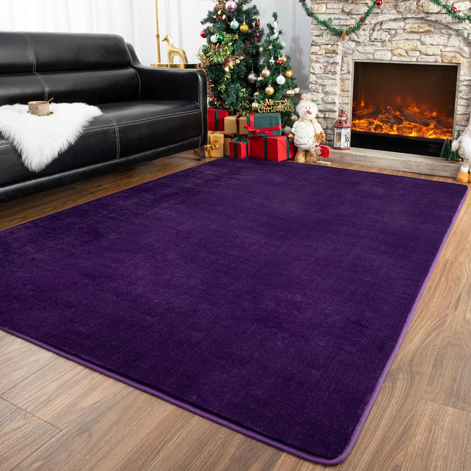 Przemy Washable Area Rug 6x9 Feet Dark Purple Soft Carpet