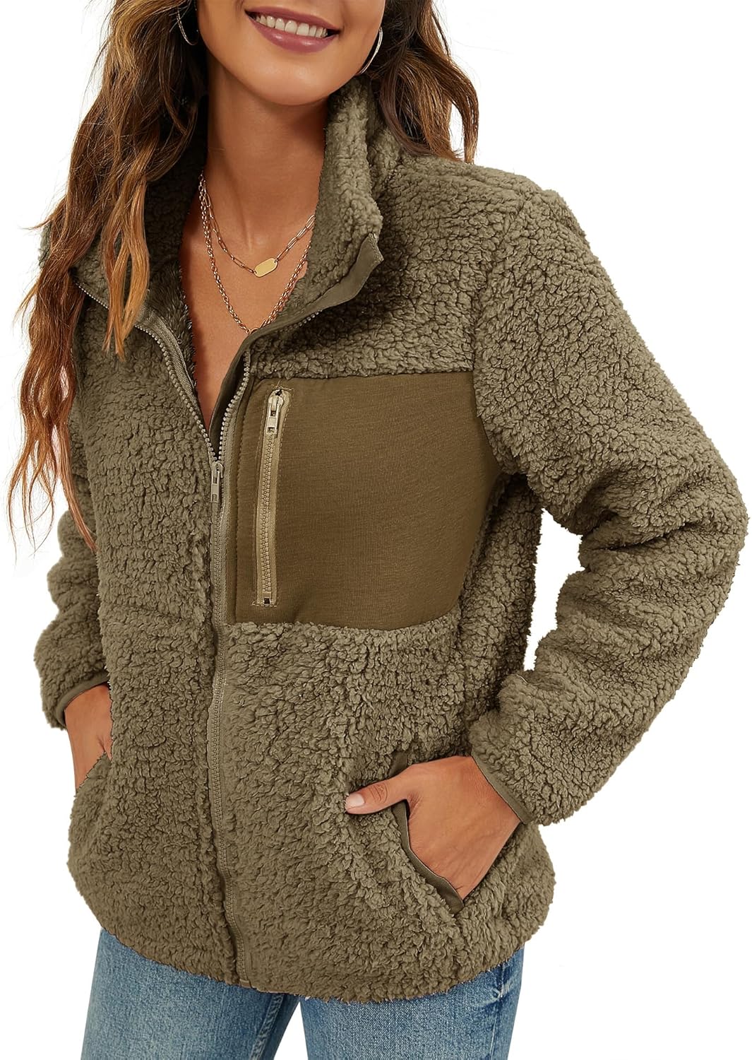 VVK Women's Fashion Faux Shearling Shaggy Full Zip Coat Review