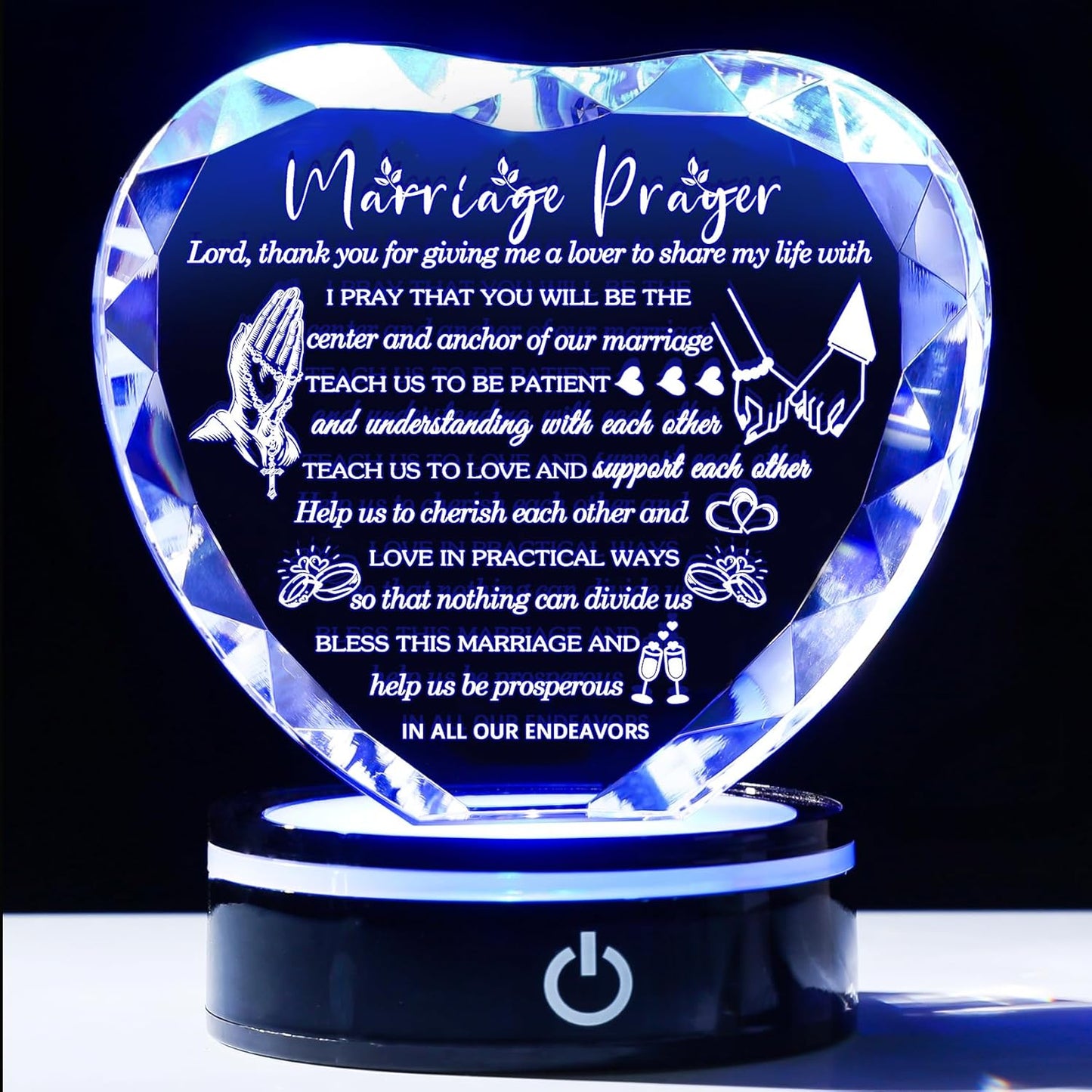 Heart-Shaped Crystal Marriage Prayer Plaque with LED Base Gift