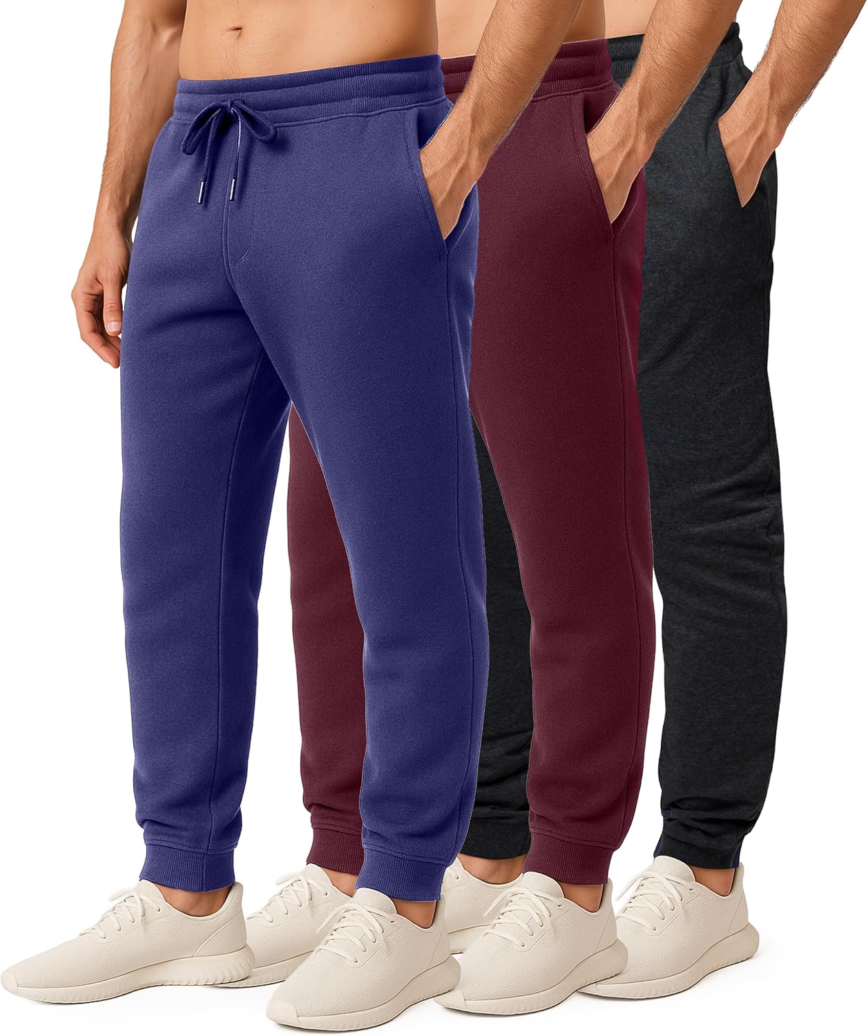 Real Essentials Men's Jogger Sweatpants - 3 Pack Cotton Fleece