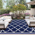 Outdoor Reversible Patio Rug 9x12 ft - Durable Moroccan Navy & White