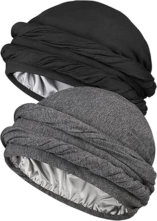 Yuest Satin Lined Turban for Men - 2 Pcs Head Wrap Set