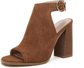 Ermonn Womens Cutout Peep Toe Stacked Heeled Sandals Ankle Strap