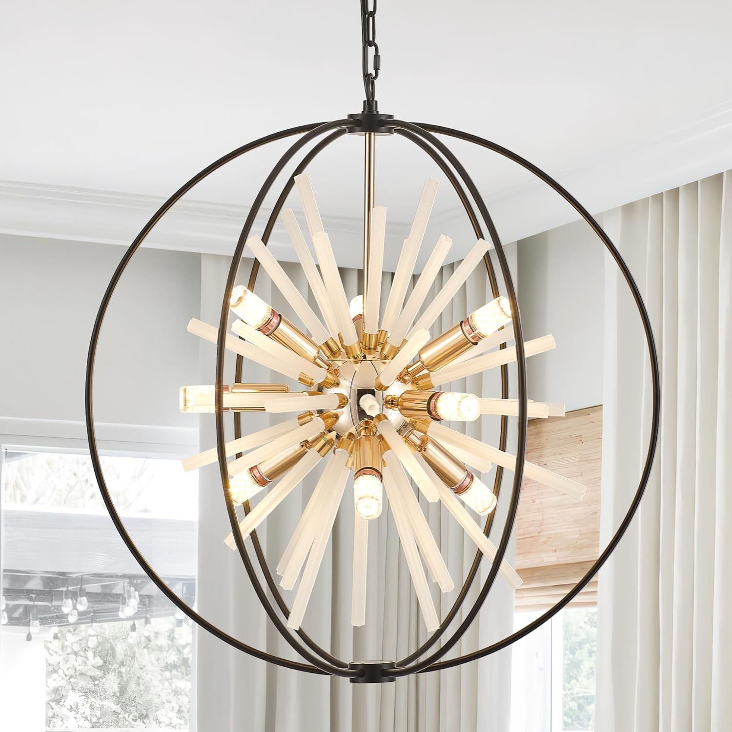23.6 Black Gold 12-Light Globe Sputnik Chandelier for Modern Spaces
