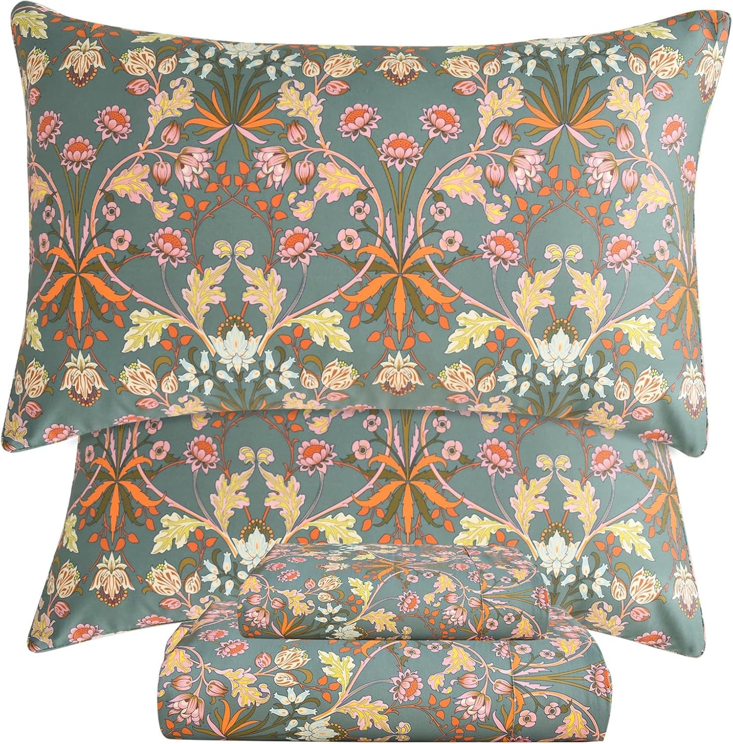 QSH Egyptian Cotton Floral Bed Sheets Queen Size for Luxury Comfort