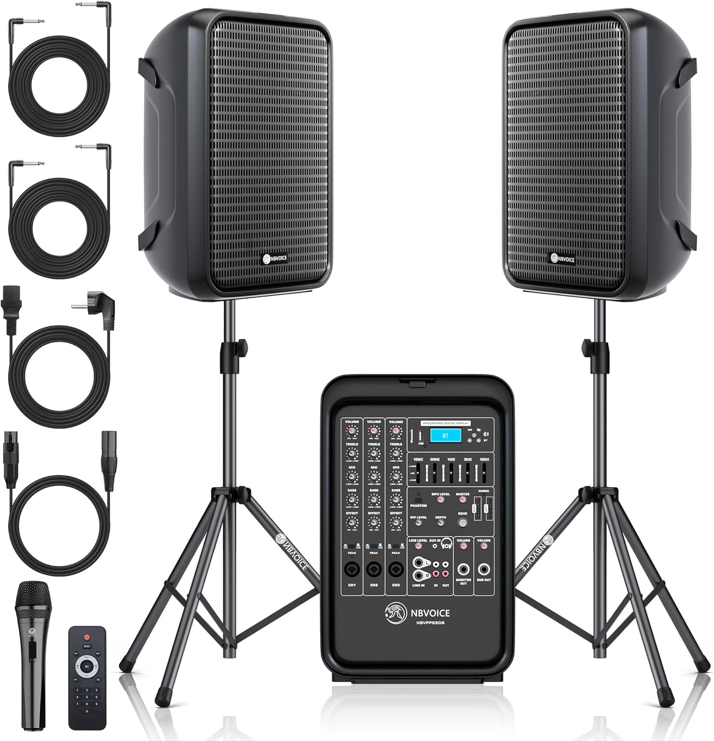 Professional Portable PA System with 8-Channel Mixer and Bluetooth