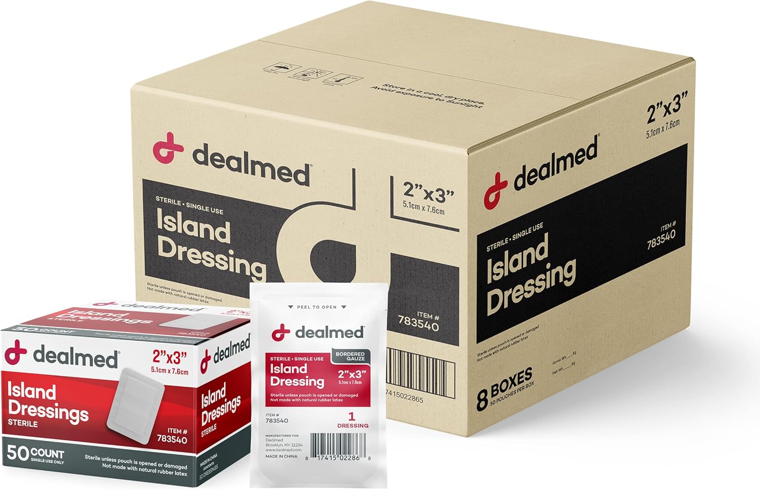 Dealmed Sterile Bordered Gauze Island Dressings for Wound Care