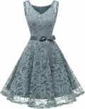 Women's Floral Lace V Neck Knee Length Party Dress - Fit Flare
